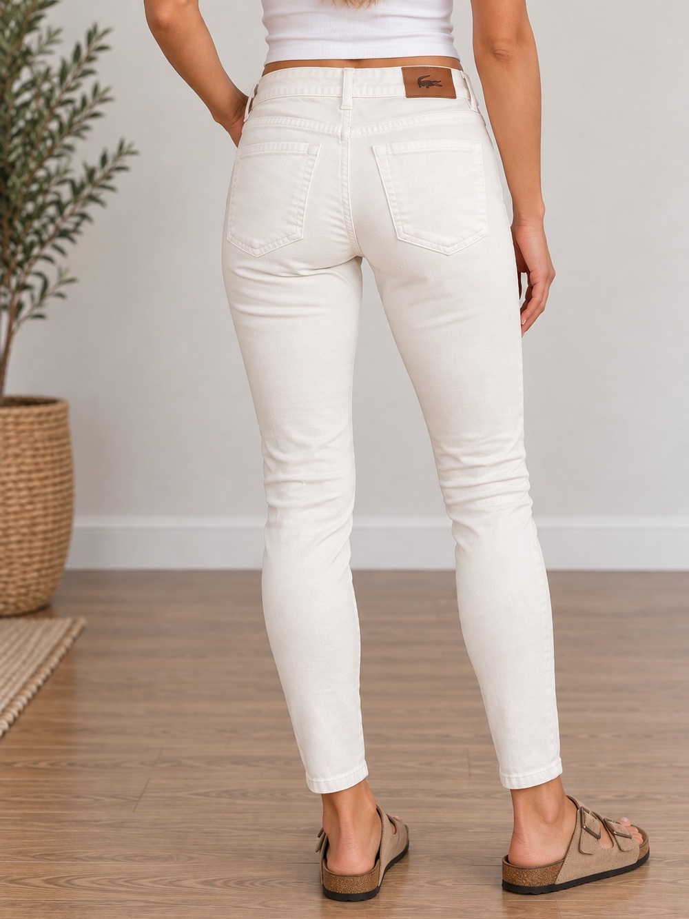 Lacoste Slim Fit Jeans Ivory White Size 29 Stretch Denim Classic Preppy Pants